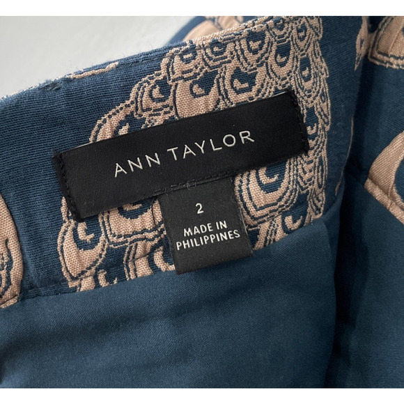 Ann Taylor Pencil Skirt Size 2 Teal Peacock Brocade Jacquard Tapestry Elegant - Picture 5 of 10